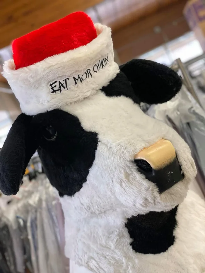 Close-up of a cow mascot costume