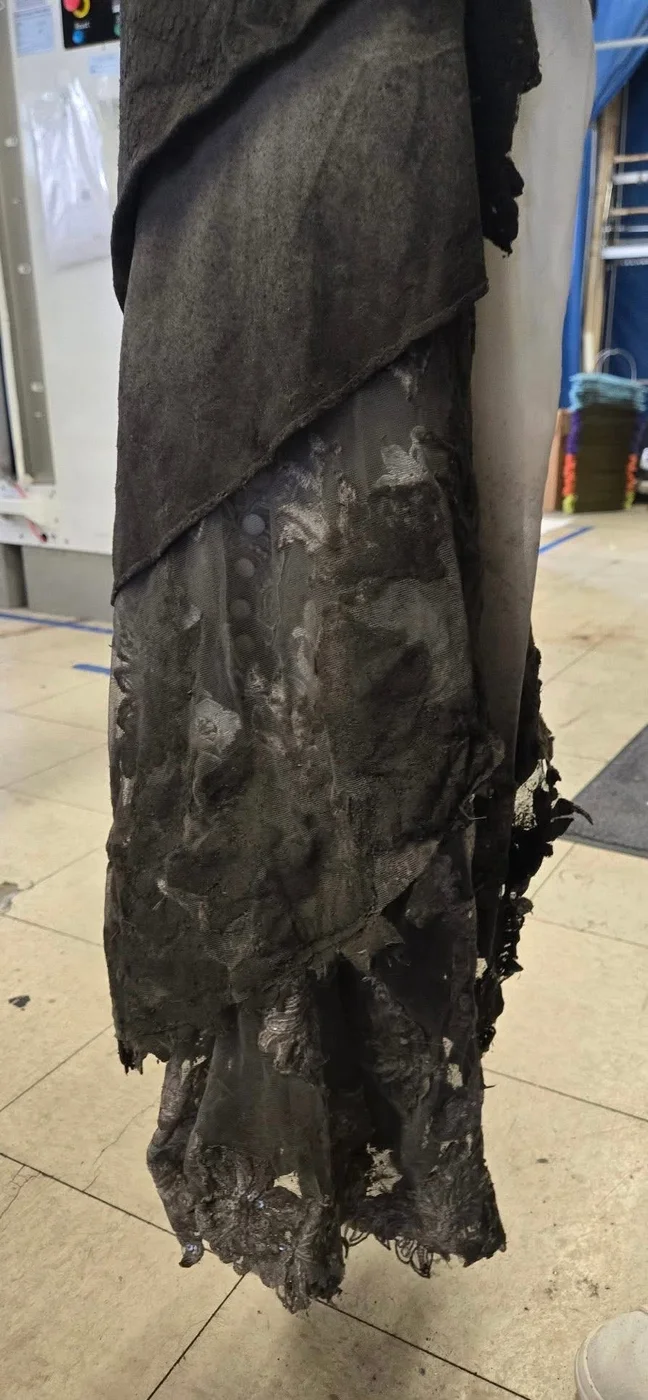 Lace skirt and train, before cleaning