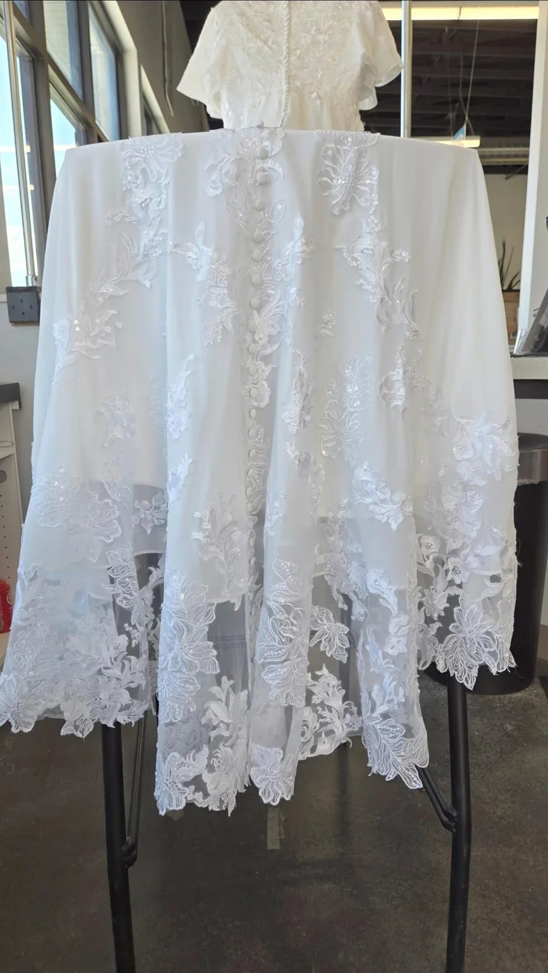 Lace skirt and train, after cleaning