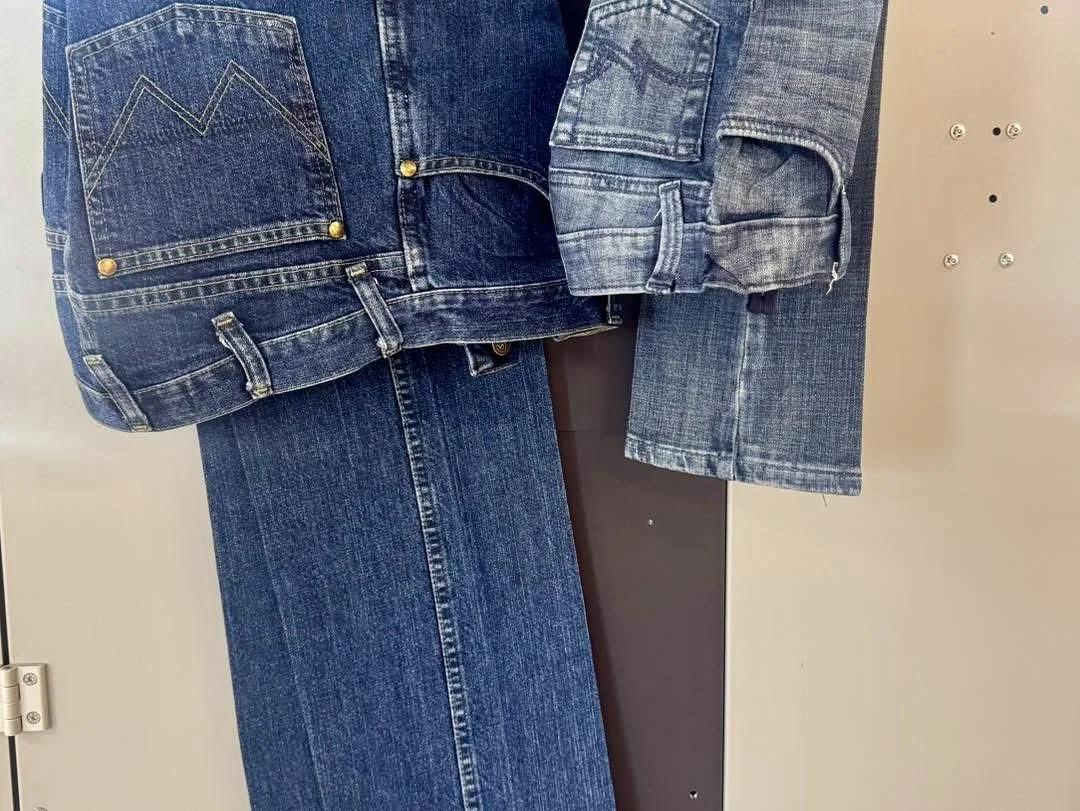 Close-up of jeans pockets and crisp pressed denim